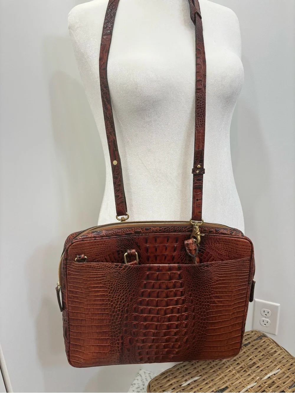 Brahmin Brown Croc-Embossed Leather Laptop Briefcase